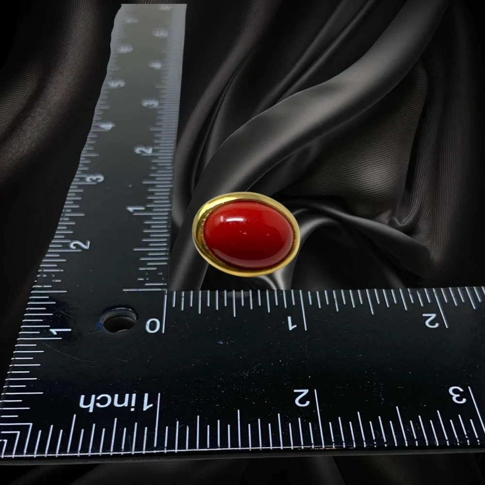 Vintage 1980s Trifari Large Gold & Red Cabochon Pierced Earrings Couture Jewelry - Picture 5 of 6